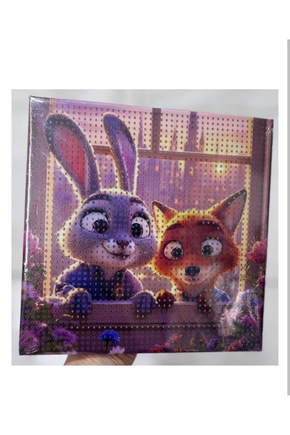 Zootropolis Temalı Elmas Mozaik Tablo Seti - Sevimli Tavşan ve Tilki Taş Boyama Hobi Kit ( 20×20 cm)