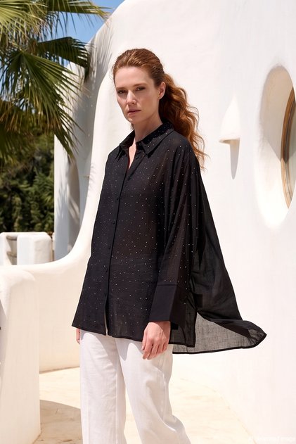 Merwish Stone Detail Cotton Shirt 1653 Black