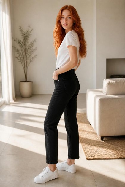 Kzn Women's Mom Jean Black Pants Lycra New Season