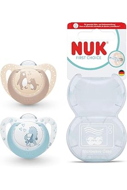 Nuk First Choice 2-Pack Pacifier, 0-6 Months, Bear/Seahorse