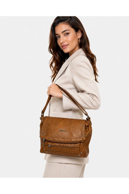 Multi-Pocket Faux Leather Shoulder and Crossbody Bag with Flap – Vintage Model with Adjustable Strap