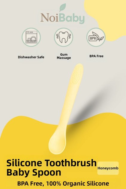 Silicone Teether Feeding Spoon - Yellow