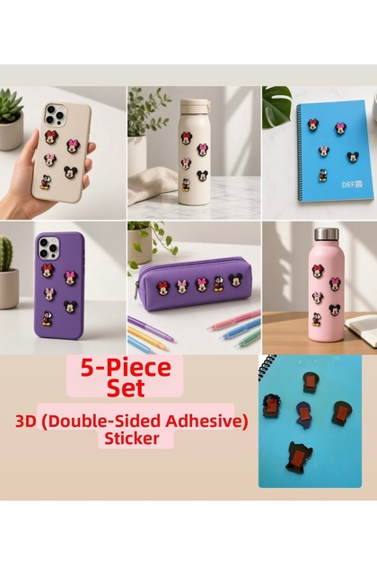 5-Piece 3D Silicone Sticker Set – Decorative Figured Stickers with Double-Sided Tape – Notebook, Pen Holder, Phone, Etc.
