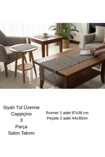 Living Room Set Runner Set Embroidered on Tulle 3 Piece Seamless Dowry Box Products