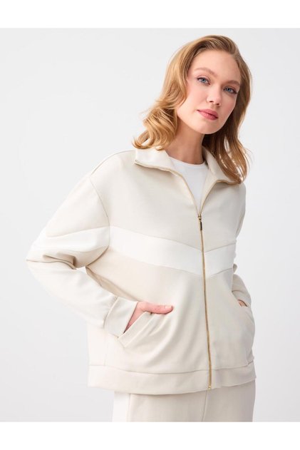 Stone Comfortable Cut Modal Knitted Jacket with Pocket Detail