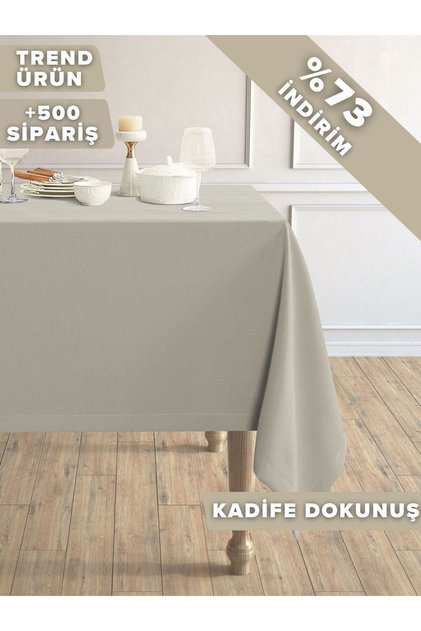 Daily Series Kadife Dokulu Keten Rengi Masa Örtüsü