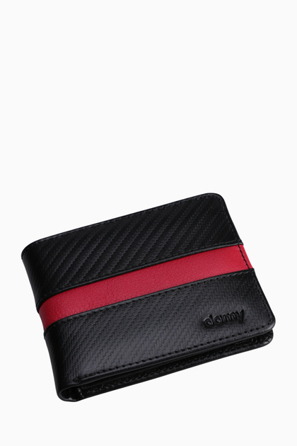 Carbon Genuine Leather Men's Wallet 293Mg - Black-Red