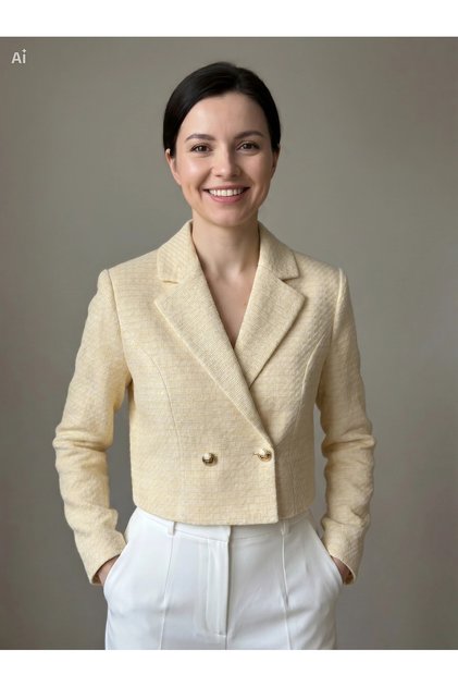 Kadın Kısa Sarı Comfort Fit Blazer Ceket- Rahat Kalıp