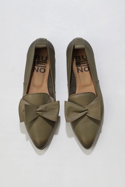 Khaki Leather Women's Flat Ballerinas 01Wr3117