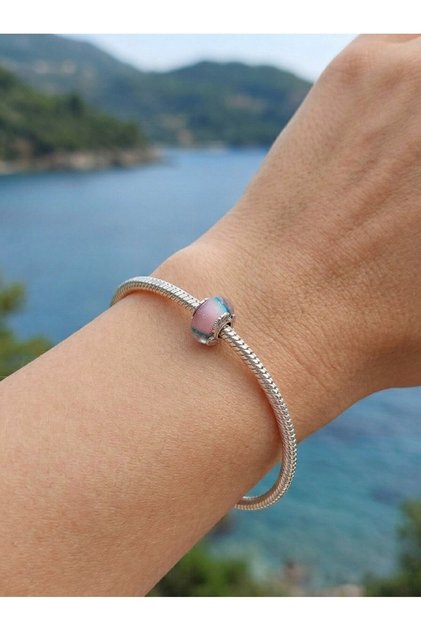 Çok Renkli Murano Camı ve Tüy Gümüş Charm