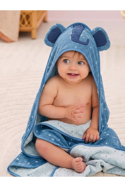 Outlet 100% Cotton Baby Girl-Boy Bath Towel Swaddle Blue/Elephant