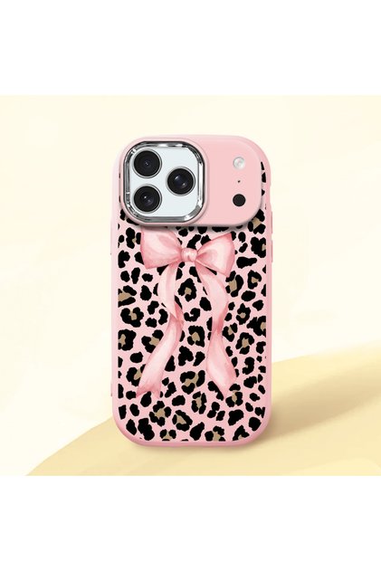 iPhone 17 Pro Max Compatible Shock-Absorbing Camera Protected Pink Silicone Case Leopard Printed I
