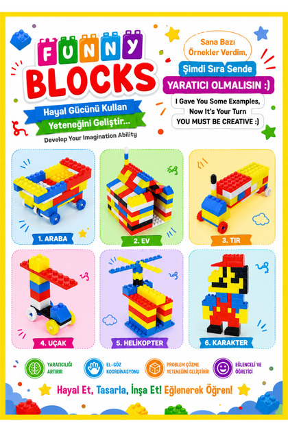p parti oyunevi Smile Blocks Yeşil Zeminli 300 Parça Fermuar