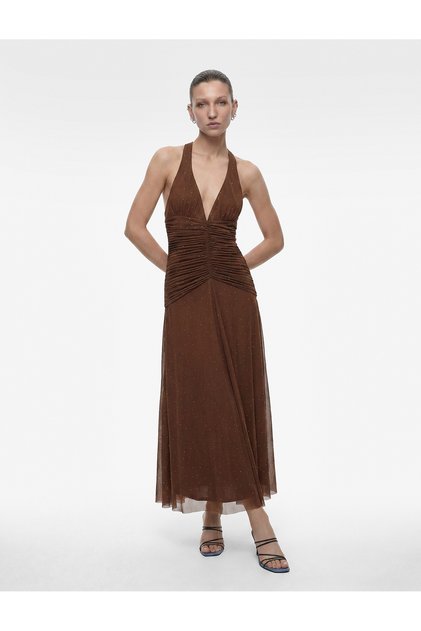 Drapeli Bodycon Tulle Stoned Brown Women's Dress 6Sak80079Fk