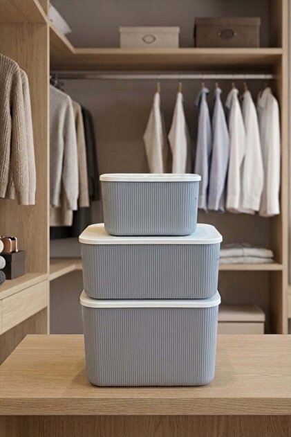 Bayev 3 Boy Set Gri 6 - 13 - 21 Lt Storage Çok Amaçlı Dolap Içi