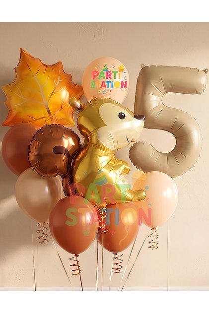 Squirrel Autumn Woodland Forest Animals 5 Year Old Balloon Set Woodland Concept Birthday Set