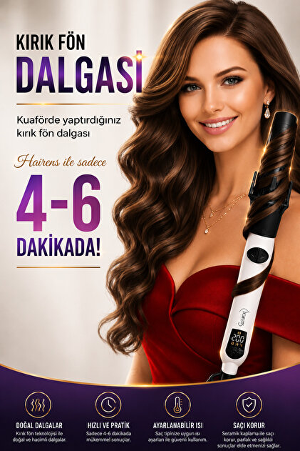 Hairens HRS-430 Otomatik Saç Maşası 32 mm Kalın Su Dalgası Fiyatı