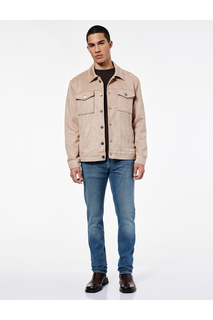 Regular Fit Flap Pocket Shirt Collar Buttoned Faux Suede Jacket
