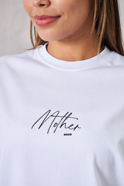 Mother Hood Written White Women's Oversize T-Shirt