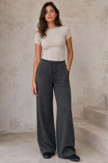 Anthracite Adjustable Waist Wide Leg Trousers Mg2089