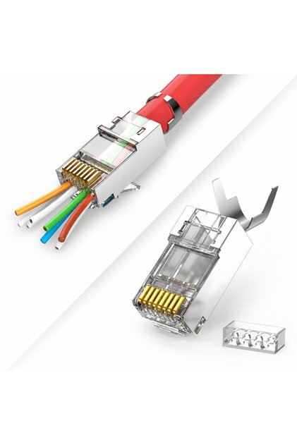 MN119XF Cat7 FTP SFTP EZ RJ45 Konnektör 6 Adet Metal Gövdeli Kalın Kablo Uyumlu