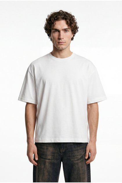 Men's Basic Cotton Crop Oversize T-Shirt Ecru