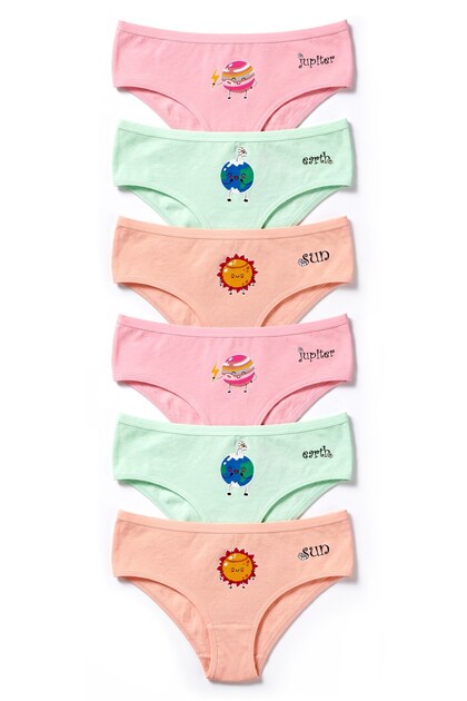 Girl's 6-Piece Cotton Panties Printed Premium Daily Use (8819-6)