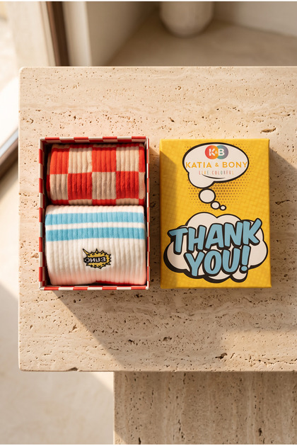 Unisex Σετ με 2 κάλτσες σε κουτί με εκτύπωση «Thank You»