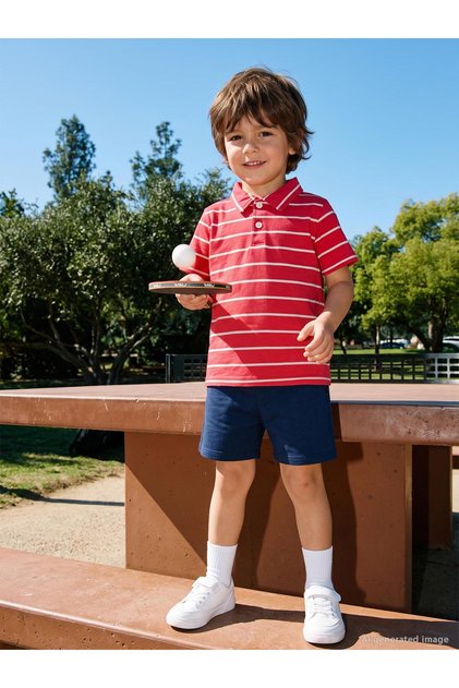 Striped Polo Collar T-Shirt for 2-5 Years Old - Red