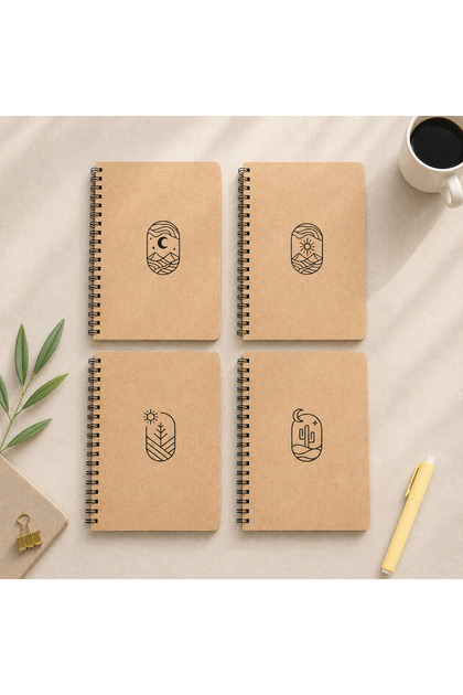 Set of 4 Kraft Covered Unlined Notebooks