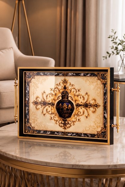4527 Decorative Rectangular Serving Tray Set - Tea and Coffee Breakfast Presentation Tray