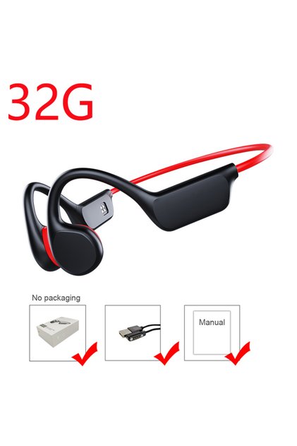 Black Red 32G Bone Conduction Earphones Bluetooth5.3 Wireless IPX8 Waterproof MP3 Player Hifi Ear-ho