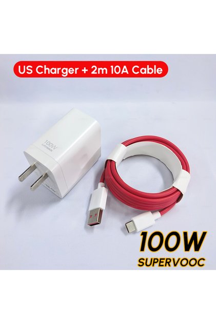 US and 2m Cable Charger Original 100W 80W USB Adapter SUPERVOOC Type C 10A Cable For