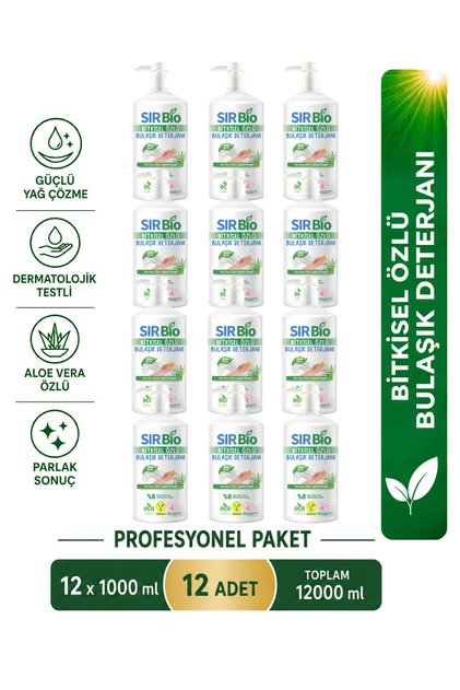 Bitkisel Özlü Elde Bulaşık Deterjanı 1000 ml Pompalı Şişe 12'li (1000 ML X 12 ADET)