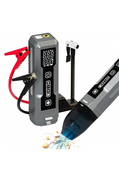 Starter auto 600A, Compresor auto Portabil max. 10,3 Bar + Aspirator auto 6700 Pa + Lanterna LED, 6000mAh, -20°C - +60°C, 3L benzina