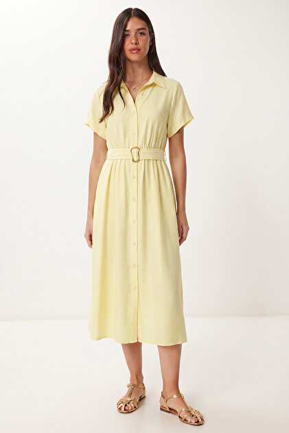 Belted Summer Ayrobin Shirt Dress Lgx0009 Yellow