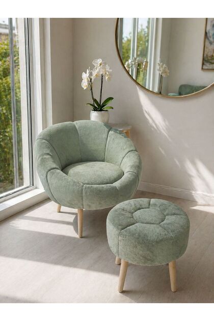 LİDA Tekli Koltuk Berjer Wellsoft Yeşil (SALON,BALKON,OFİS)PAPATYA PUF HEDİYELİ