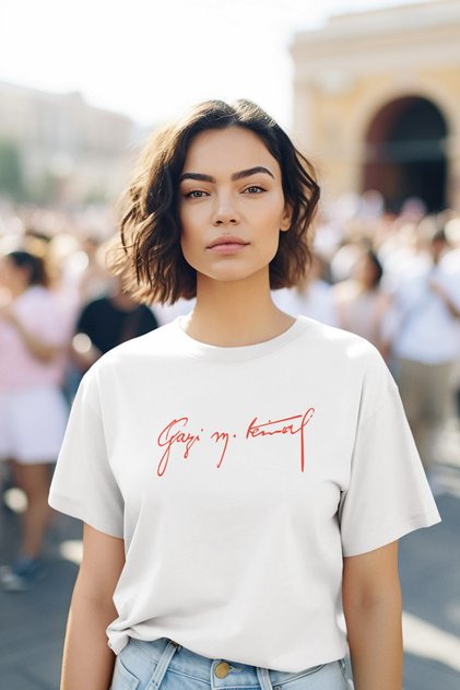 Stil-X Kemal Ataturk Signature Printed Circular Neck 100% Cotton Women's T-Shirt