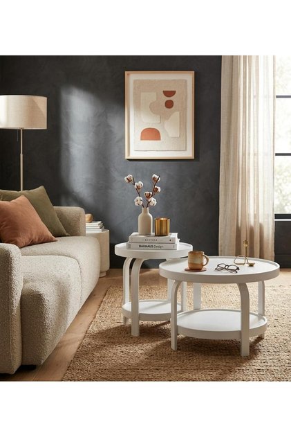 Ceviz/ Meşe/ Beyaz/ Siyah Renk Masif Doğal Ahşap Modern İskandinav Tasarım Glamous 2'li Orta Sehpa Set