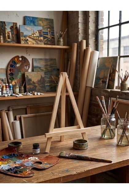 Masaüstü Şövale, Ahşap, Mini Şövale, Üç Ayaklı, Resim Şövalesi, Ressam Sehpası