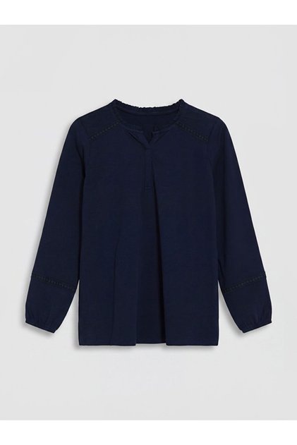 Lcw Grace Navy Blue Embroidered Collar Blouse