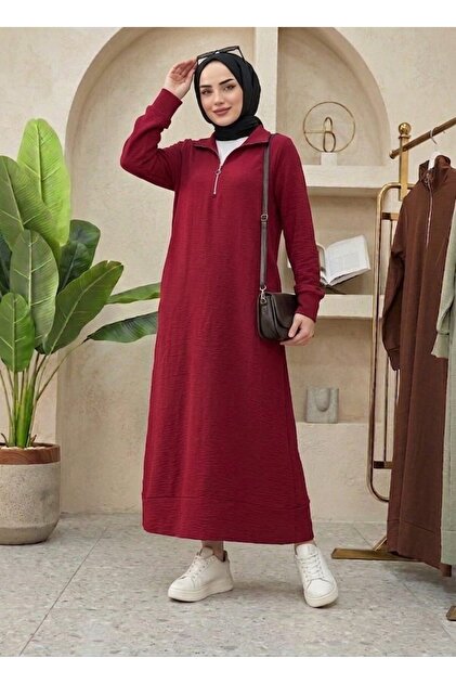 Lina Series Zippered Sport Long Hijab Dress with Pockets - Aerobin