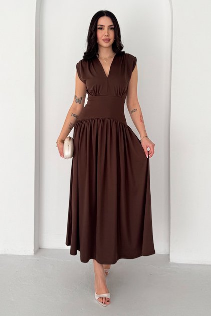 Women's V-Neck Waist-Slit Midi Dress – Stylish Sleeveless Casual