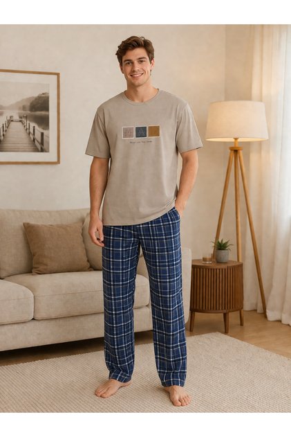 Men's Short Sleeve 100% Cotton Pajama Set