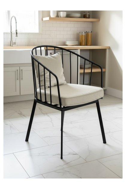 Mozaik Bukle Kumaş Metal Ayaklı Modern Balkon Mutfak Sandalyesi