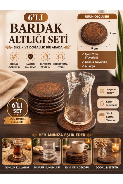 Set of 6 Coasters 9 cm – Decorative Mug Coasters Handmade Unbreakable Table & Coffee Table Protector