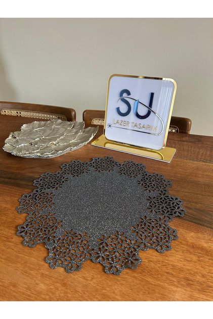 Anthracite Glitter Special Floral Pattern Stylish Placemat under Plate Napkin Table Decoration 6-Piece Placemat Set