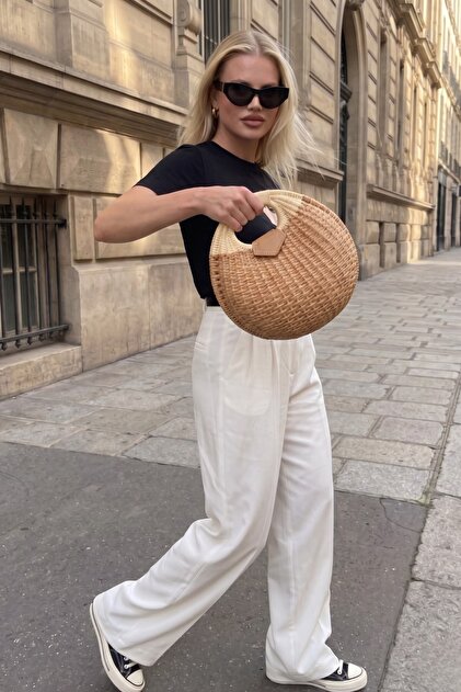 Women's Straw Handbag Luna Riviera Round Shaped Handcrafted Detailed Summer Model (Combined Product)