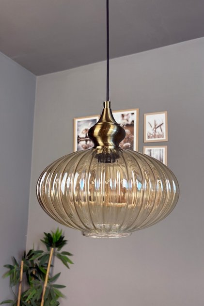 Elegant Cam Bal Rengi Tekli Avize Eskitme Alaz Başlık Sarkıt Lamba Restoran Salon Aydınlatma