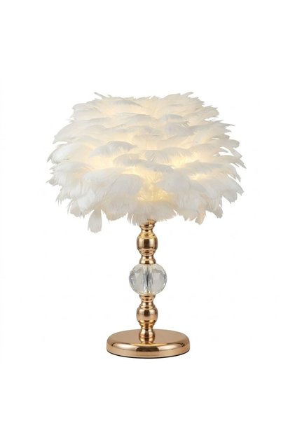 Lampă elegantă cu pene albe și bază aurie Crystal Gold, lampă decorativă glamuroasă cu cristale